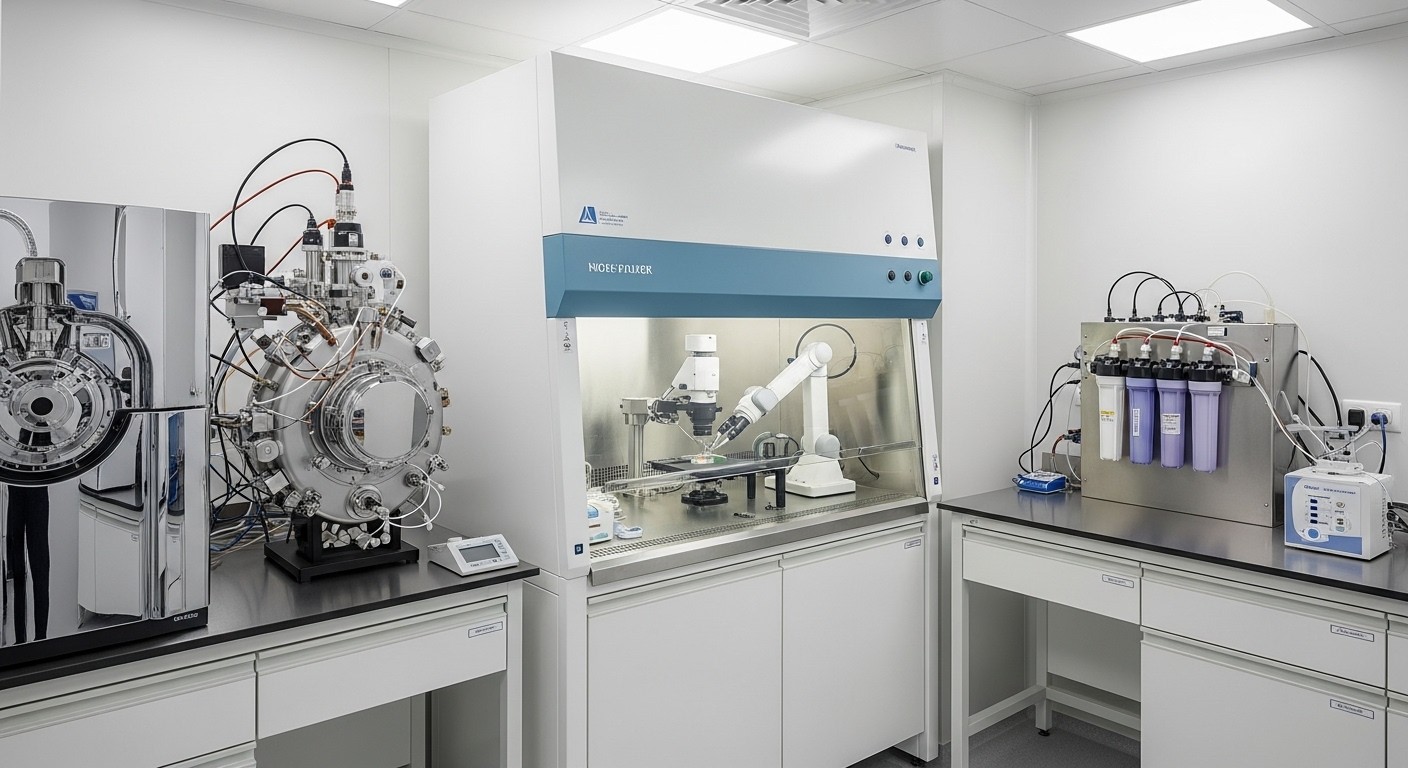 Clean laboratory environment with scientific equipment, focused on purity and precision, no text or labels