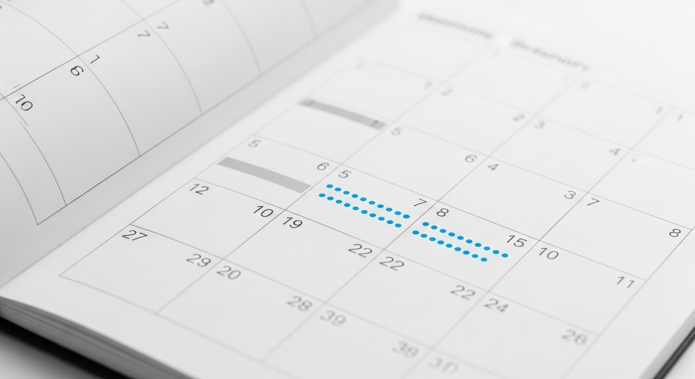 A close-up shot of a calendar with a recurring event marked, symbolizing automated and continuous delivery. Clean, modern aesthetic. Professional photograph, real image.