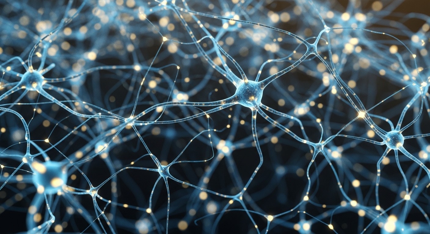 A close-up photograph of a brain cell network, glowing with subtle energy, symbolizing enhanced cognitive function and neural activity. No text.