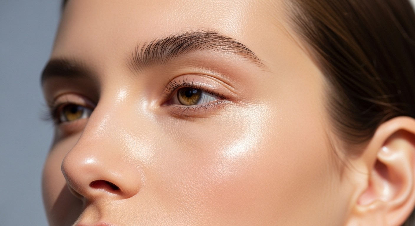 A close-up shot of a woman's radiant, healthy skin, with a subtle glow, symbolizing inner beauty. Natural light, soft focus.
